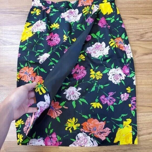 Carlisle womens Size 12  Skirt faux Wrap Floral Pencil Midi Length Bold Colorful - Picture 2 of 5